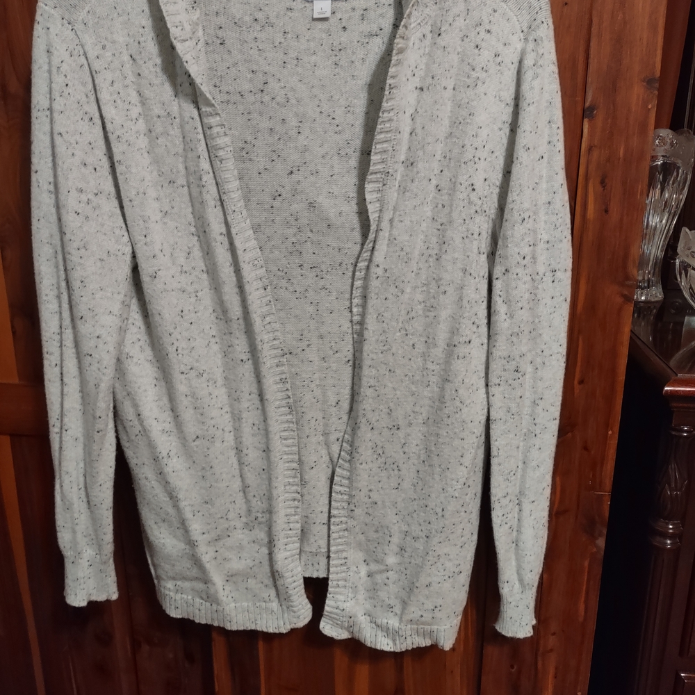 Sunday by Dress Barn Whote Speckled Cardigan Hoodie Sweater